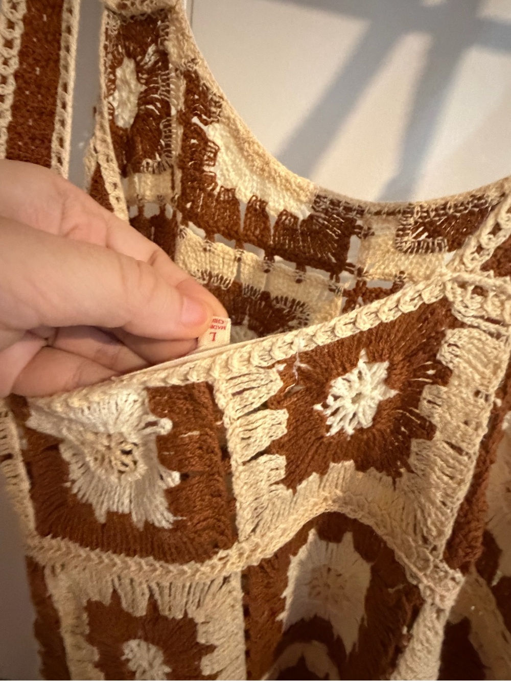 Solitaire Crochet Midi Dress in Cream and Brown - Picture 5 of 5